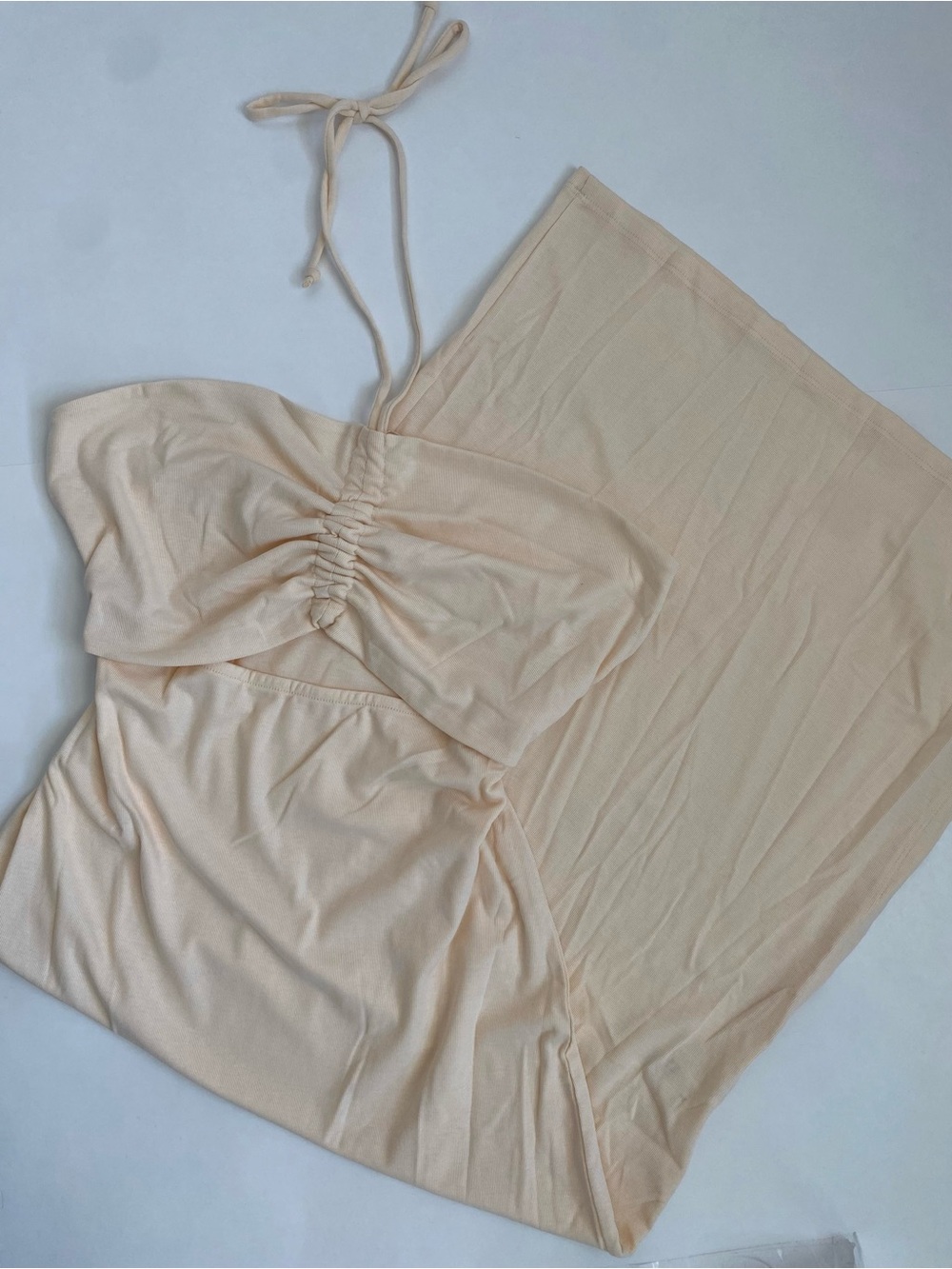 Ivory/Cream Ruched Halter Midaxi Dress With Side Slit